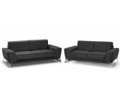 LINEA SOFA Ledergarnitur Virtuosa 3+2 - Semi Anilinleder - Schwarz