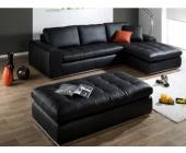 LINEA SOFA Ledersofa Ecksofa + Sitzhocker Idole - Schwarz - Ecke Rechts