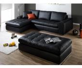 LINEA SOFA Ledersofa Ecksofa + Sitzhocker Idole - Schwarz - Ecke Links