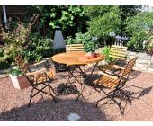 Leco Bavaria Nostalgie-Gartenmöbel 5-teilig Stahlgestell schwarz / Akazien-Hartholz braun