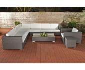 Gartengarnitur, Sitzgarnitur, Sitzgruppe Barcelona, Poly-Rattan ~ grau