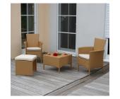 Garten-Garnitur Sitzgruppe ROM, Poly-Rattan, Tisch eckig, 2x Sessel, Hocker ~ Variantenangebot
