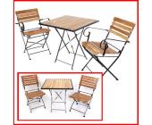 Biergarten-Garnitur Garten-Sitzgruppe, Holz, natur, Tisch quadratisch + 2x Stühle ~ Variantenangebot