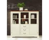 Highboard Vitrine Schrank S03 160x44x145 cm Akazie antikweiß