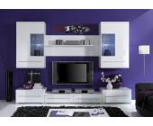 Easyfurn Wohnwand Anbauwand Bryan Weiß Lack Hochglanz I