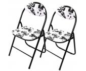2x Klappstuhl aus Metall, Klappbarer Metallstuhl, Stuhl, Schmetterling, schwarz-weiß