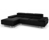LINEA SOFA Ledersofa Ecksofa Delicatesse - Semi Anilinleder - Schwarz - Sofaecke Links