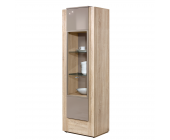 PerfectFurn Vitrinenschrank Ancona - Eiche Dekor/Grau Hochglanz (Zubehör: ohne Beleuchtung)