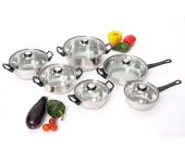 Kochtopf-Set Topf-Set, 12-teilig, Edelstahl, Glasdeckel