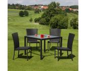 Poly-Rattan Garten-Garnitur Esszimmer-Set ROM, 4 Stapelstühle + Tisch ~ Variantenangebot