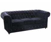 Kauf-Unique.de Chesterfield 3-Sitzer-Sofa Strass Samt - Schwarz