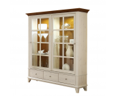 4Home Vitrinenschrank Excellent - Kiefer Massivholz - Weiß/Braun (Ohne Beleuchtung)