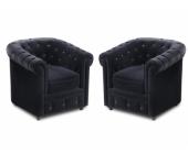 Kauf-Unique.de Sessel 2er-Set Chesterfield Strass Samt - Schwarz