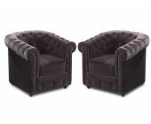 Kauf-Unique.de Sessel 2er-Set Chesterfield Samt - Braun