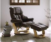 DeLife Relax Sessel Pavoli Braun Leder Gestell Natur Sessel drehbar mit Hocker