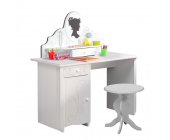 Parisot Meubles Schreibtischset Alice (3-teilig) - Weiß lackiert - Schreibtisch, Schreibtischaufsatz und Hocker