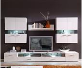 DeLife Wohnwand Riverside 315cm Weiss Hochglanz Anbauwand mit Beleuchtung