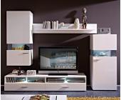 DeLife Wohnwand Riverside 275cm Weiss Hochglanz Anbauwand mit Beleuchtung