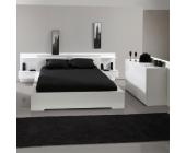 Young Furn Schlafzimmermöbel Set Fascination - Weiß Matt/Weiß Hochglanz - Bett mit Bettbrücke & Kommode