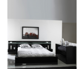 Young Furn Schlafzimmermöbel Set Briston (2-teilig) - Schwarz Matt/Schwarz Hochglanz - Bett mit Bettbrücke & Kommode