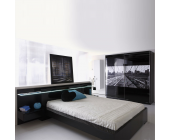 Young Furn Schlafzimmermöbel Briston (2-teilig) - Schwarz Matt/Schwarz Hochglanz - Bett mit Bettbrücke & Kleiderschrank