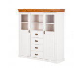 Landhaus Classic Highboard Formentera - Kiefer massiv - Weiß/Braun