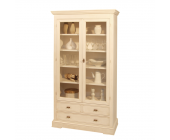 Elegance InLiving Vitrinenschrank Tessin - Massivholz - Weiß lackiert & Antik patiniert