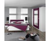 Rauch Schlafzimmer-Set Trevi (4-teilig) - Bett, Schrank & 2 Nachtkommoden - Alpinweiß/Brombeer