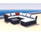 Gartenfreunde Rattan Lounge Siesta-DUE Set 6 - 7 Sitze inkl. Kissen - Farbe: Schwar