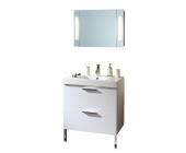 Young Furn Badmöbel Set Vista - Weiß Hochglanz - Spiegelschrank & Waschtisch mit Becken
