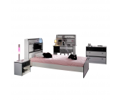 Young Furn Kinderzimmer Komplett-Set Samira (4-teilig) - Weiß/Schwarz - Bett, Nachtkonsole, Kommode & Schreibtisch