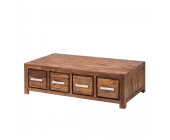 Landhaus Classic Couchtisch Ohio - 4 Schubladen - Sheesham Massivholz