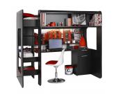 Parisot Meubles Hochbett Hi-Teck - Schwarz mit London Motiv