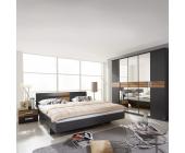 Rauch Schlafzimmer-Set Brione (4-teilig) - Bett, Schrank & 2 Nachtkommoden - Grau-metallic/Baltimore-Walnuss Dekor