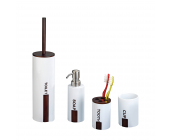 Wenko Bad-Accessoires-Set Belingo (4er-Set) - Weiß/Walnuss Dekor