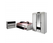 Young Furn Jugendzimmer Komplett Samira (3-teilig) - Weiß/Schwarz - Bett, Schrank & Kommode