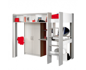 Young Furn Hochbett Special - Weiß/Grau - Bett mit Kleiderschrank & Schreibtisch