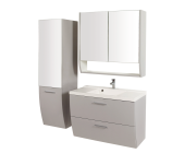 Young Furn Badmöbel Set Duno (3-teilig) - Grau Hochglanz - Waschtisch mit Waschbecken, Seiten- und Spiegelschrank
