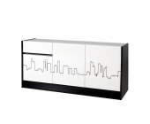 Young Furn Sideboard Chester - Schwarz/Weiß Hochglanz - Skyline Motiv