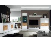 DeLife Wohnzimmer Elion Weiss Eiche Wohnwand 310cm + Kommode 180x82cm