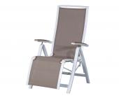 Siena Garden Lindos Relaxsessel Alu-Gestell weiß, Ranotex®-Gewebe taupe, Teak-Armlehnen