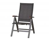 Siena Garden Tacoma Klappsessel Alu-Gestell champagner, Ranotex®-Gewebe mixed-mocca, mit Teak-Armlehnen