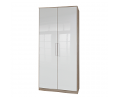 OAKland's Drehtürenschrank Claudine (2-türig) - Perlglanz Softwhite/Eiche sägerau