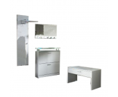 California Garderobe Merlin - verschiedene Sets - Weiß/Weiß Hochglanz (3er-Set: Schuhschrank, Garderobe, Spiegel)