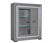 Möbel Exclusive Vitrinenschrank Mambo - Teak Grau Dekor/Weiß - LED Beleuchtung