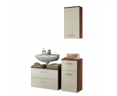 Star Möbel Badmöbel-Set Paledora (3-teilig) - Creme Hochglanz/Nussbaum Dekor - Waschbeckenunterschrank, Unterschrank & Hängeschrank