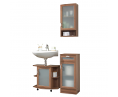 Star Möbel Badmöbel-Set Leona (3-teilig) - Nussbaum Dekor/Milchglas - Halbhoher Schrank, Waschbeckenunterschrank & Hängeschrank
