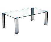 Glas-Couchtisch mit 4 Alu-Füßen, Höhe 44cm