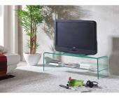 TV Regal aus formgebogenem Klarglas mit Ablage