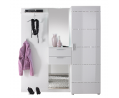 BestLivingHome Dielenmöbel Set Aldamos (3-teilig) - Weiß Hochglanz/Strass - Garderobenpaneel, Spiegelpaneel & Schrank